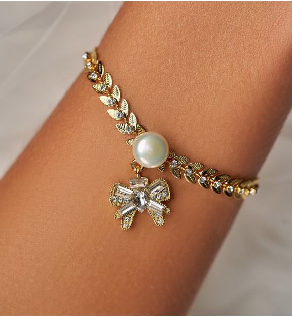 Bransoletka z kokardą i perłą Perle Blanche BSS0179