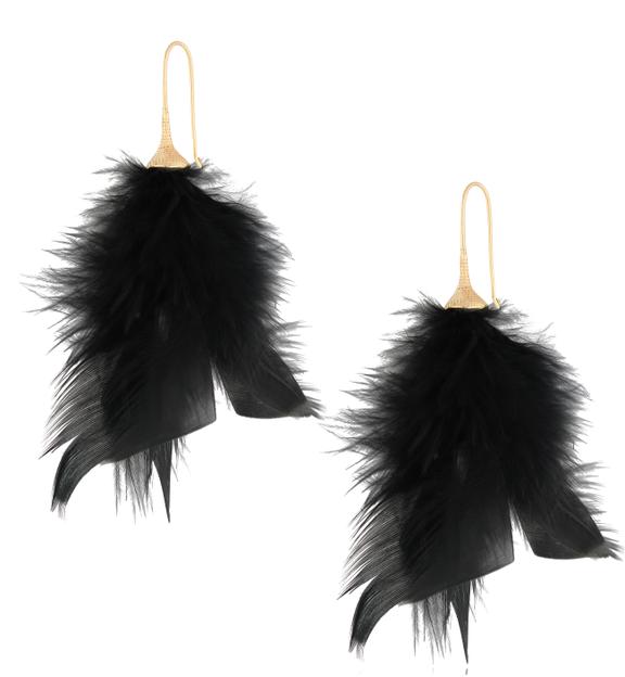 Kolczyki czarne z piórkami Pelkha KFF0029