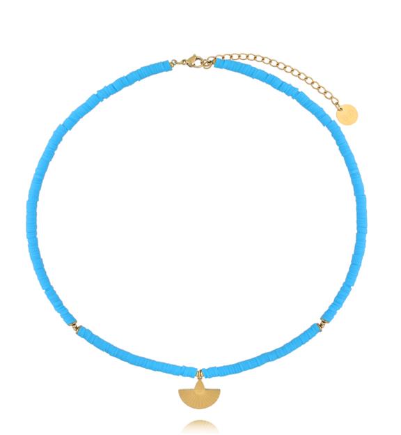 Naszyjnik z niebieskich koralików z zawieszką wachlarza NSH0125