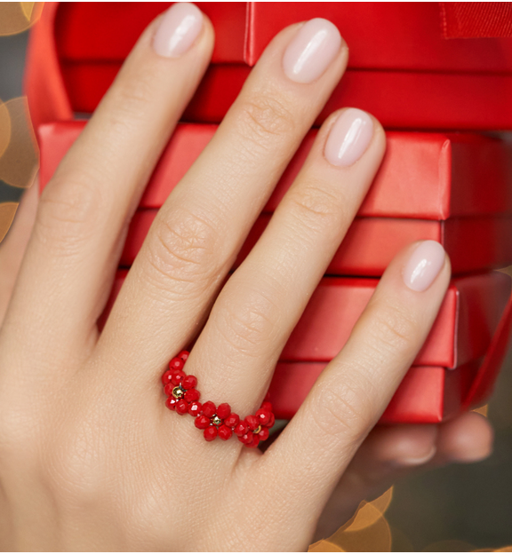 Pierścionek czerwony z kwiatuszkami Bouquet PSC0339