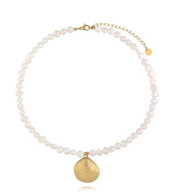 Naszyjnik z perłami i złotą muszlą NPA1482
