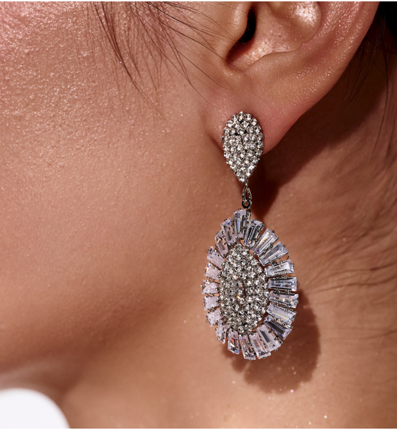 Kolczyki wiszące z kryształkami srebrne KLU0201