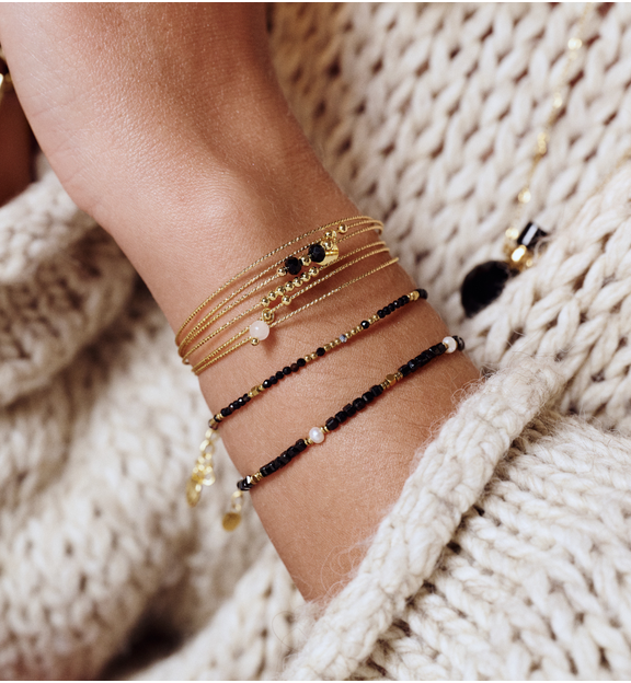 Zestaw bransoletek złoto-czarnych z perłą ZN0024