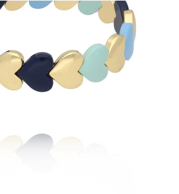 Bransoletka elastyczna z serduszkami w odcieniach błękitu, granatu i mięty ze złotem BCR0088