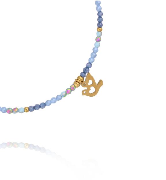 Bransoletka z niebieskich kryształków z zawieszką ptaszka BTW3684