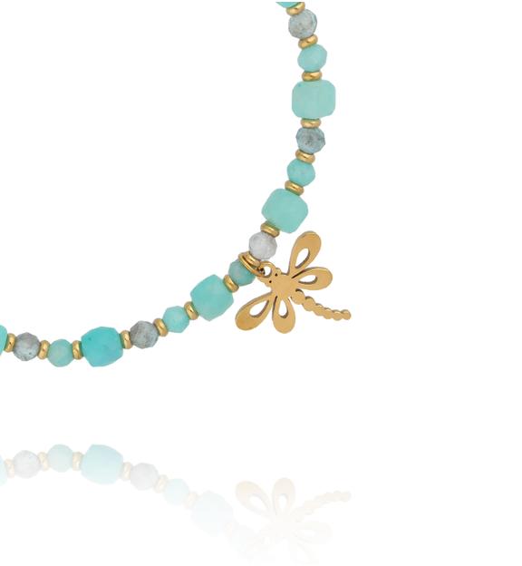 Bransoletka z amazonitem i złotą ważką BTW3701