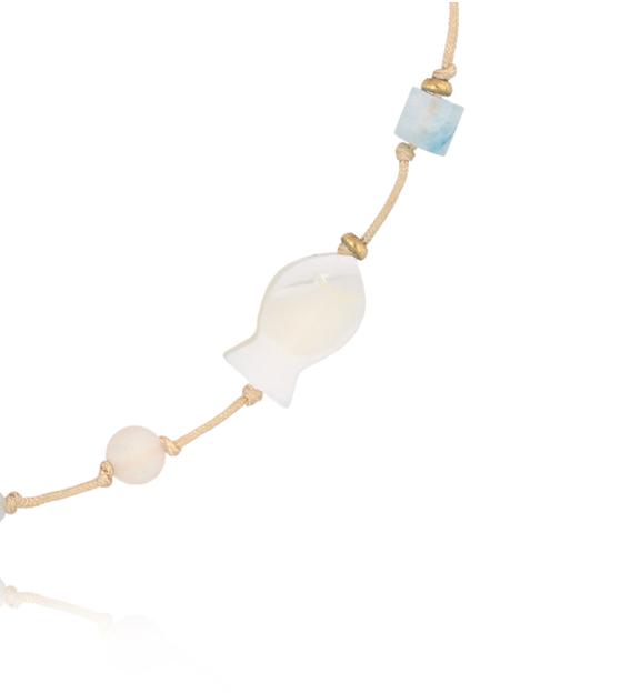 Bransoletka na nogę z  rybką i pastelowymi kamieniami BNMT0010