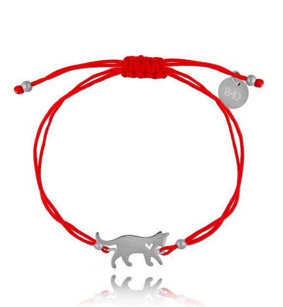 Bransoletka czerwono-srebrna z kotkiem Sweet Kitty BGL0580