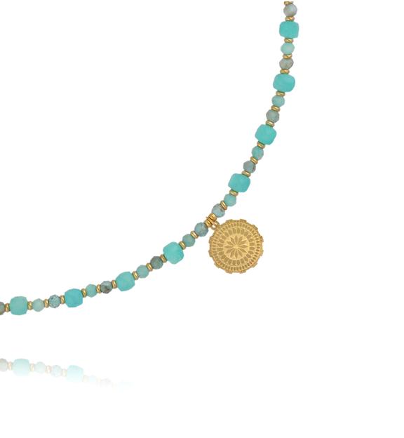 Naszyjnik z amazonitem i złotą rozetą NTW1642