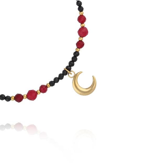 Bransoletka z czarnym turmalinem z zawieszką księżyca BTW3551