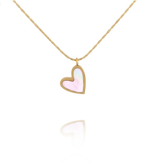 Naszyjnik z sercem z masy perłowej w kolorze złota NSY0923