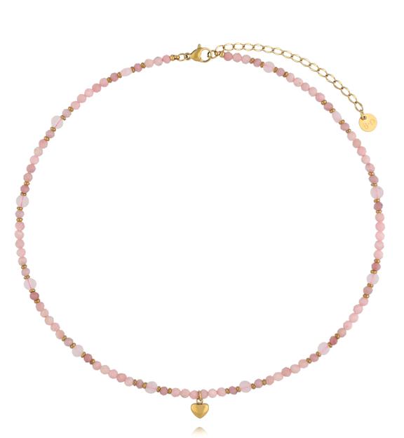 Naszyjnik z kwarcem różowym i sercem NTW1657