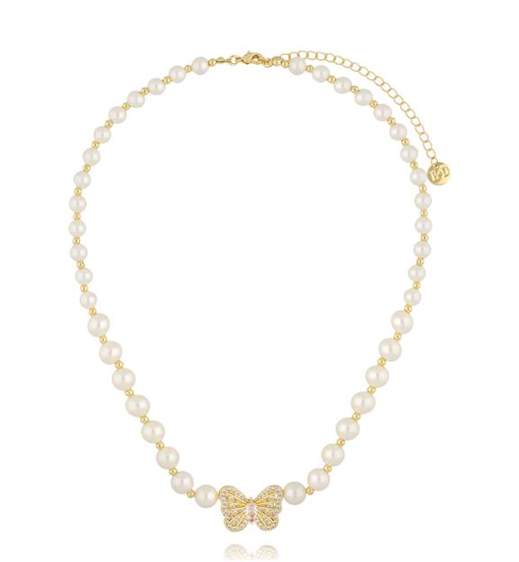 Naszyjnik perłowy z motylem z cyrkoniami NPE0361
