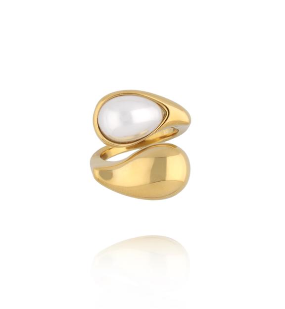 Pierścionek krople z perłą złoty PSY0154