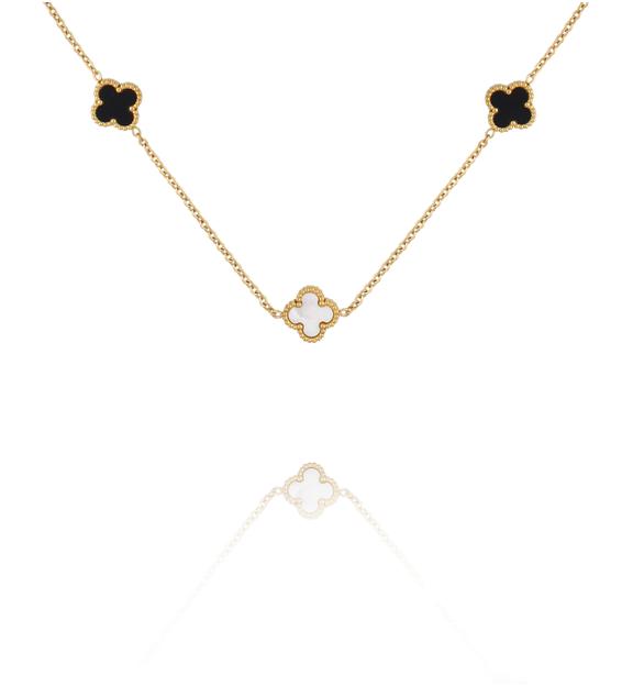 Naszyjnik z białymi i czarnymi koniczynkami NSY0804