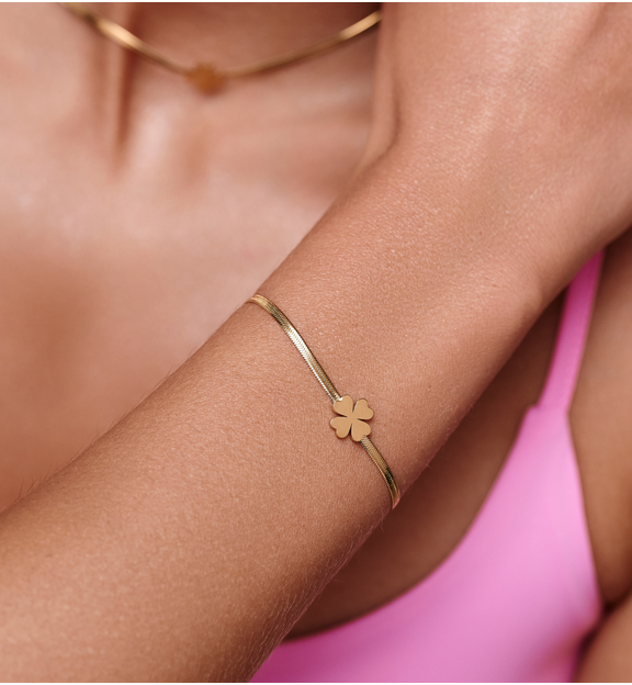 Bransoletka złota żmijka z koniczynką BEA0063