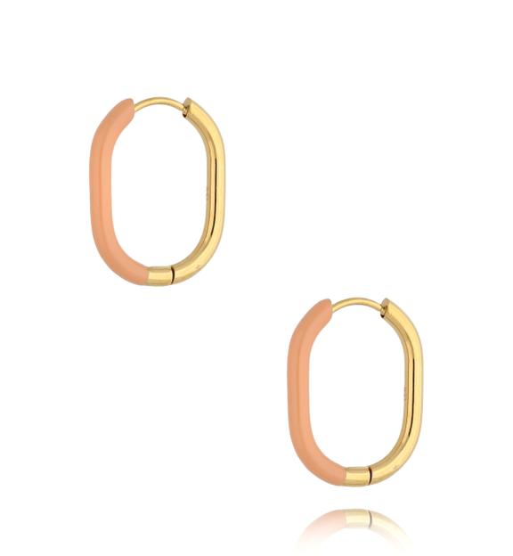 Kolczyki złote z brzoskwiniową emalią owalne Enamel KSA1554