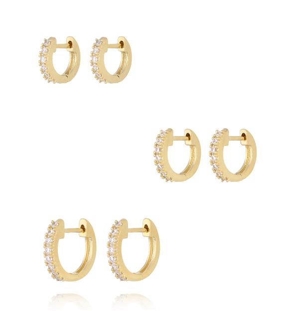 Zestaw złotych kolczyków kółek z cyrkoniami KLU0175