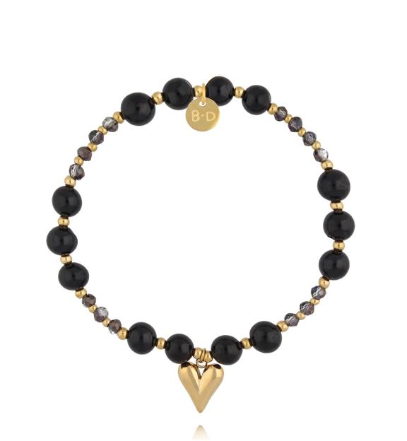 Bransoletka z czarnym turmalinem i złotym sercem BPA0618