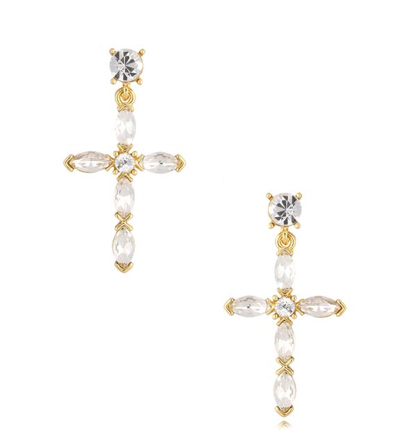 Kolczyki złote z transparentnymi kryształkami  Glam Cross KRG0899