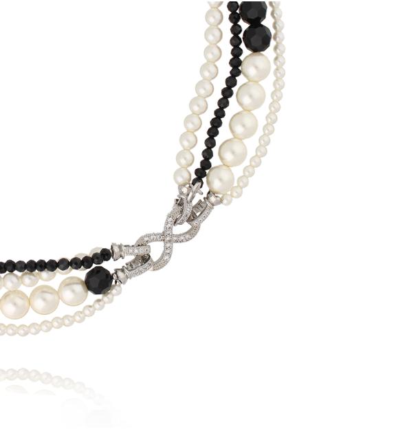 Naszyjnik czarno biały z perłami NPE0356