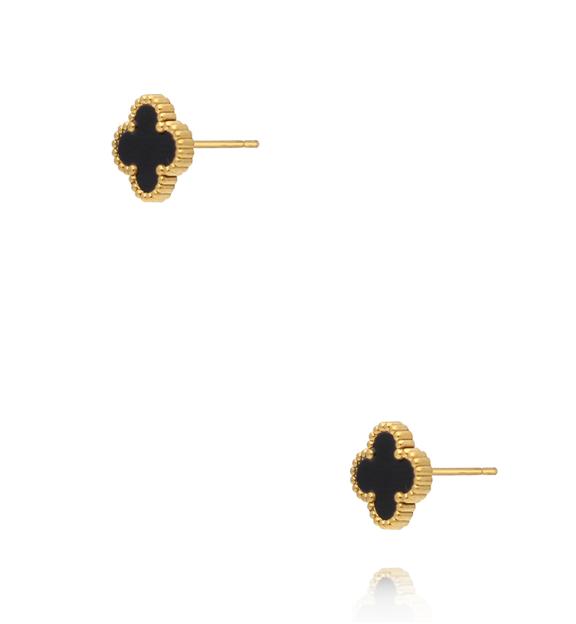 Kolczyki koniczynki z czarną emalią w złotej oprawie KSY0664