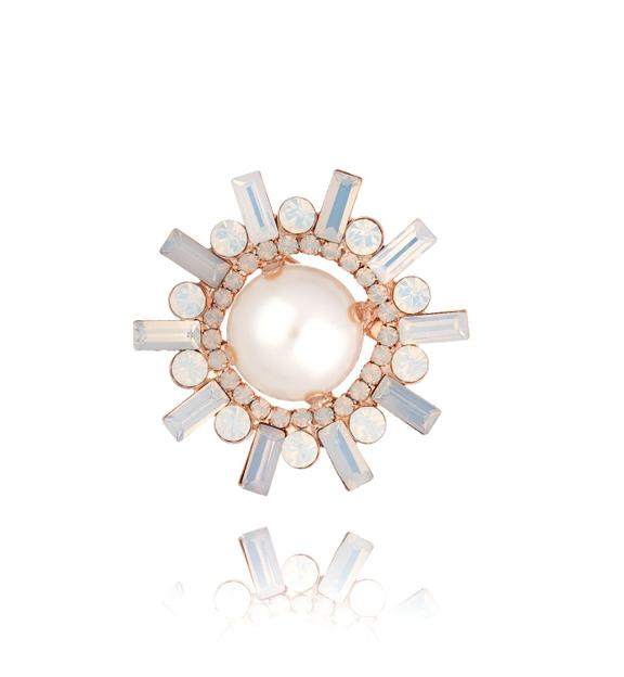 Broszka różowe złoto z perłami i kryształkami Pearl Ball BRPE0016