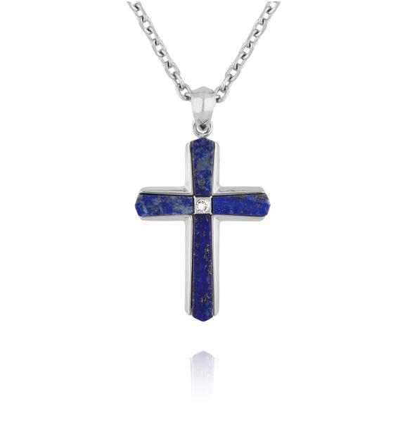 Naszyjnik z krzyżem i lapisem lazuli NMITC0196