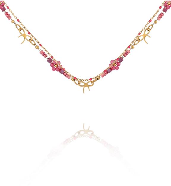 Naszyjnik różowy z kokardkami ze stali szlachetnej NSY0825