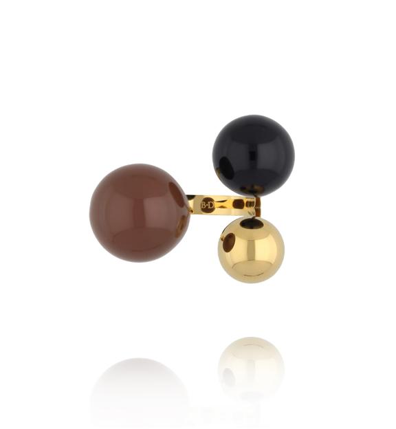 Pierścionek z trzema kulami – złoto, czerń i głęboki brąz PSA1110