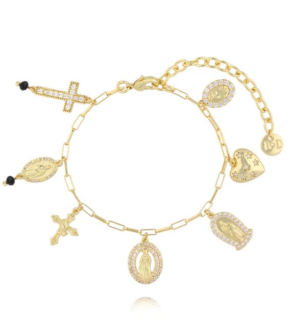Bransoletka z zawieszkami – serce, krzyż i medaliony BSS0257