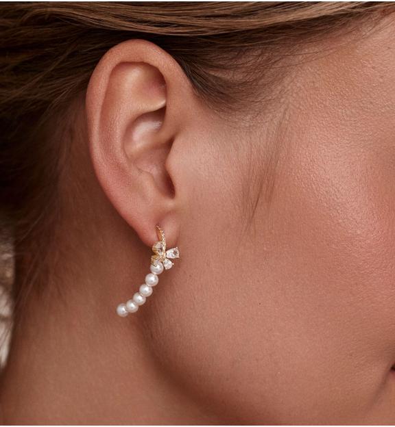 Kolczyki z kokardką, kryształkami i linią pereł KPE0218