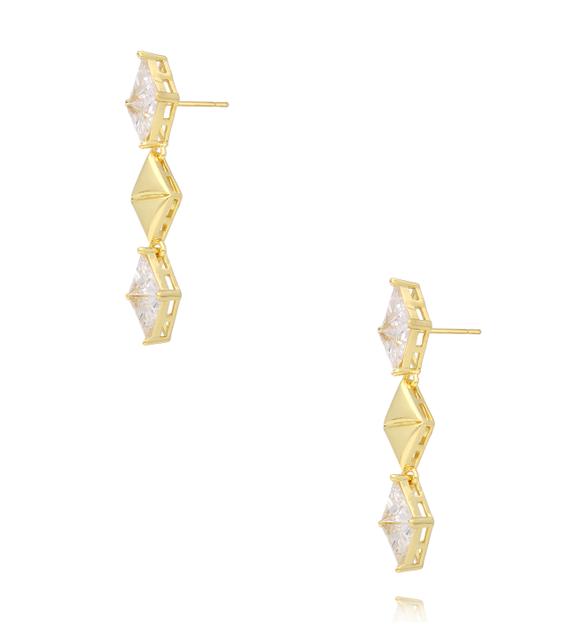 Kolczyki geometryczne z kryształkami i złotymi elementami KSS2239