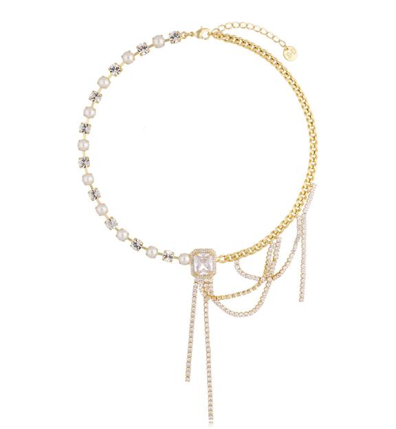 Naszyjnik z kryształem i łańcuszkami transparentny Majestic NS0141