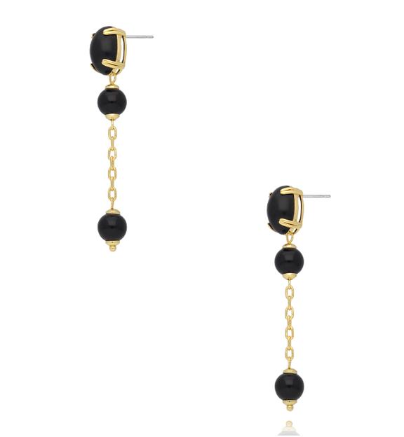 Kolczyki wiszące z czarnym kamieniem i złotym łańcuszkiem KSS2201