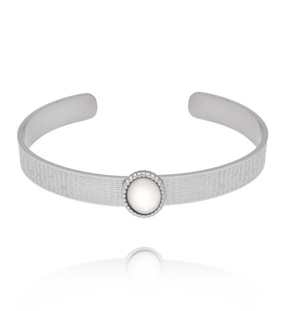 Bransoleta srebrna open cuff z masą perłową BSY0475