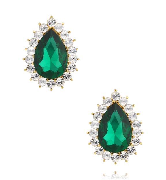 Kolczyki z zielonymi kryształami w kształcie kropli i cyrkoniami w złotym wykończeniu KSS2253