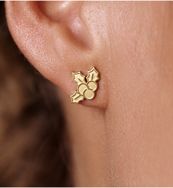 Kolczyki świąteczne listki złote KSA2283