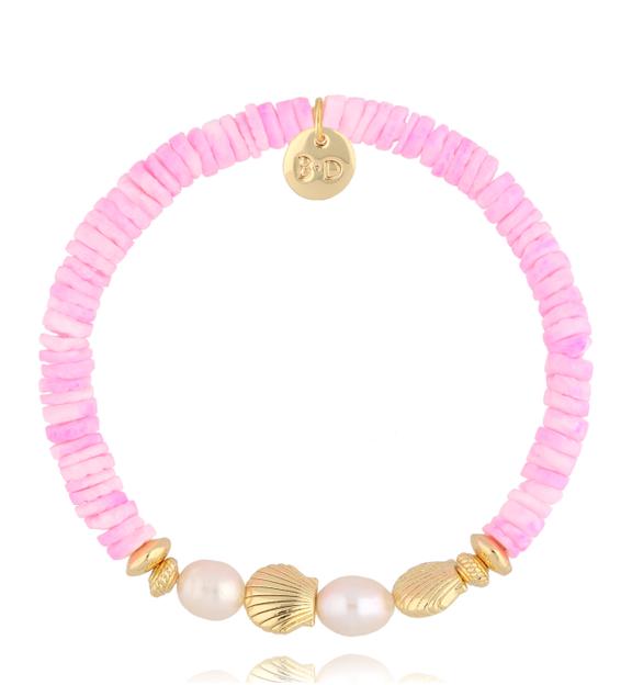 Bransoletka z fuksjowymi muszlami i perłami Pearl and Shell BSH0134