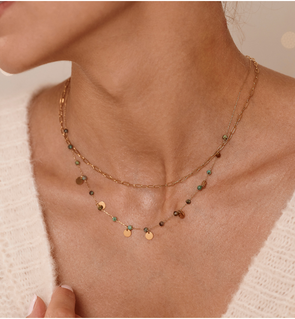 Naszyjnik warstwowy ze złoceniem i jadeitami afrykańskimi NEA0099