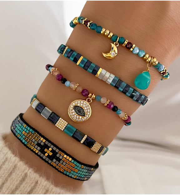 Bransoletka czarno turkusowa z koralikami Miyuki Keiko BSC1841