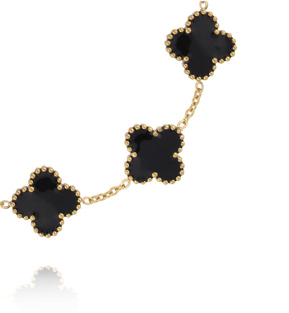 Bransoletka z czarnymi koniczynami w złotej oprawie BSA0996