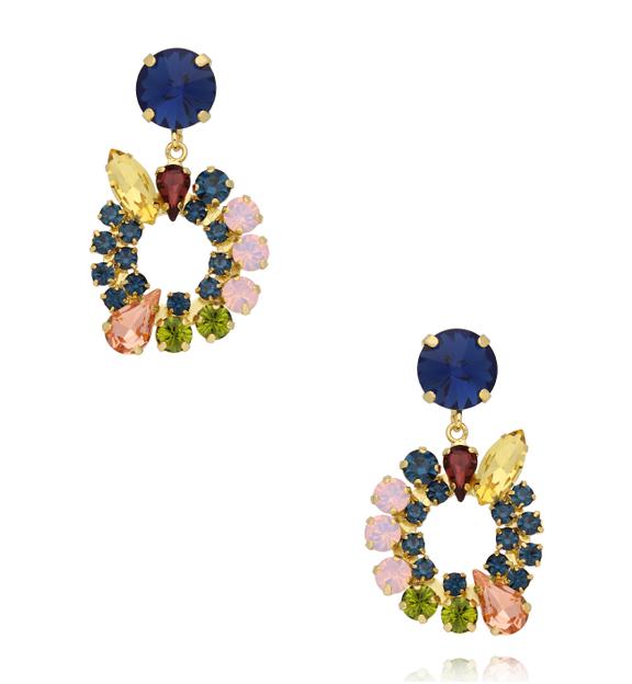 Kolczyki złote wiszące z kolorowymi cyrkoniami KSS2217