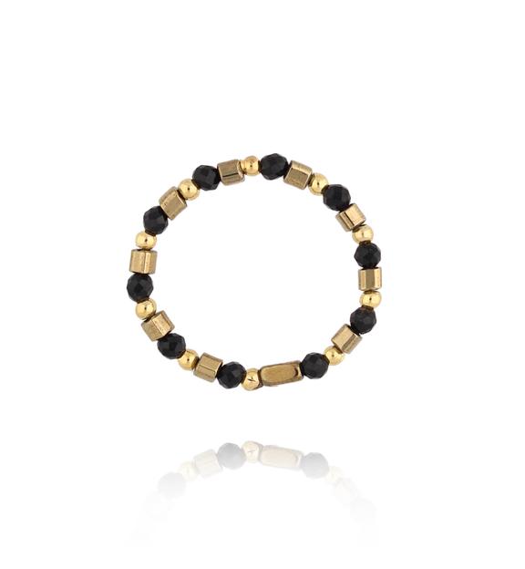 Pierścionek elastyczny z hematytami i turmalinami PTW0598