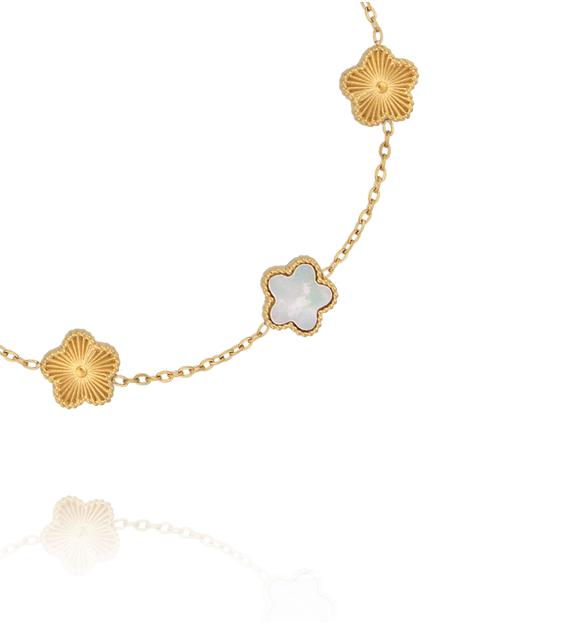 Bransoletka z motywem koniczynki z masą perłową i złotymi detalami BSY0603