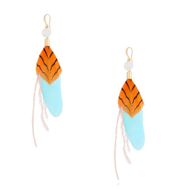Kolczyki turkusowo pomarańczowe z piórkami Boho Feathers KFF0089