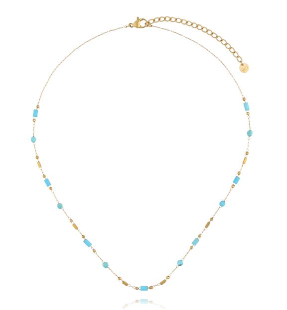 Delikatny naszyjnik z turkusem z elementami w złotym wykończeniu NEA0094