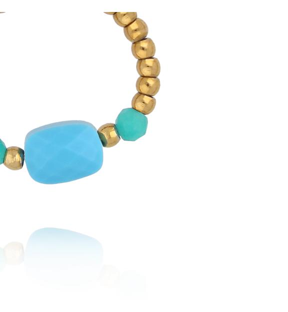 Pierścionek elastyczny z amazonitem i złotymi kuleczkami PTW0600