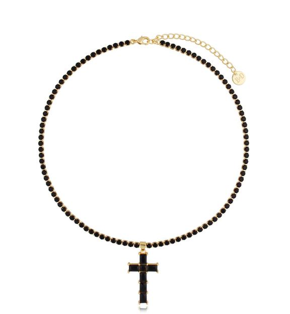 Naszyjnik złoty z czarnym krzyżykiem Pia NRG0483