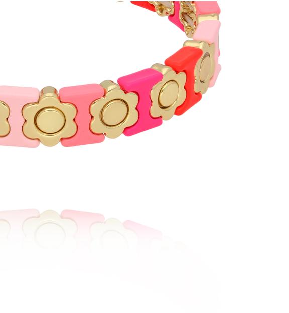 Bransoletka elastyczna z kolorowymi kwiatuszkami i złotymi akcentami BCR0042